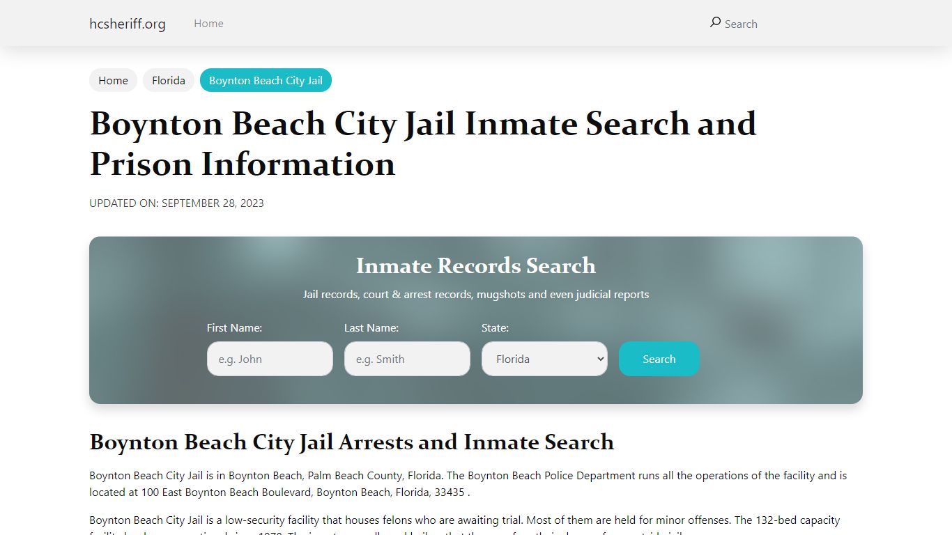 Boynton Beach City Jail Inmate Search and Prison Information